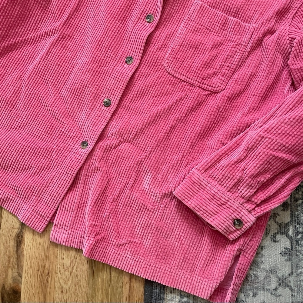 Vintage Y2K L.L. Bean Pink Corduroy Button Down Shirt Shacket Petite Large - Picture 4 of 6